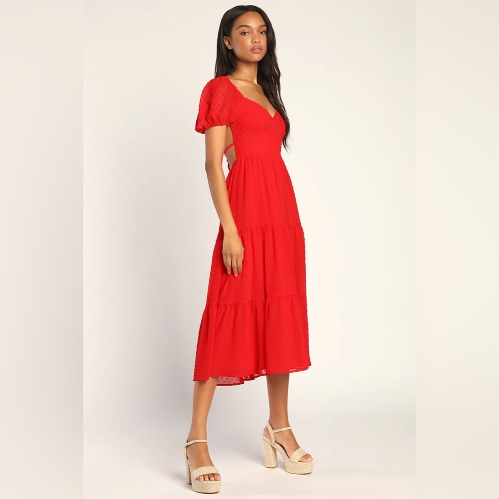 Lulus Tiered Backless Red Midi Dress